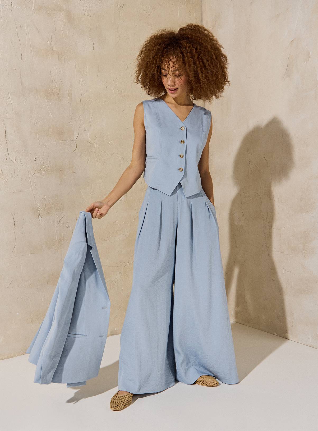EVERBELLE Blue Soft Tailored Co-ord Wide Leg Trousers 8 - Image 3